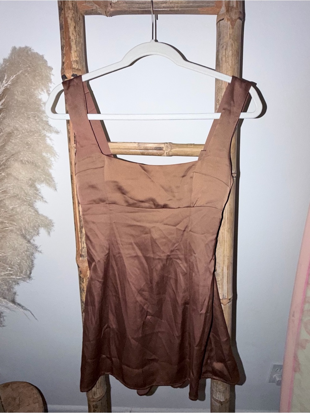 Urban Outfitters Rust-Brown Satin Slip Dress